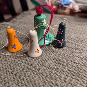 Lot of 4 vintage wooden bell Christmas ornaments